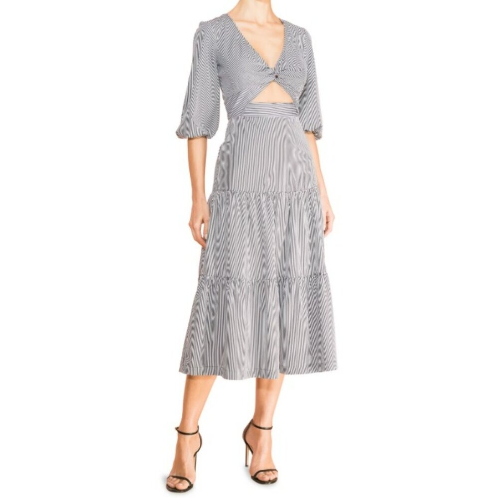 Parker Marzia Black And White Striped Midi Dress Sz 6